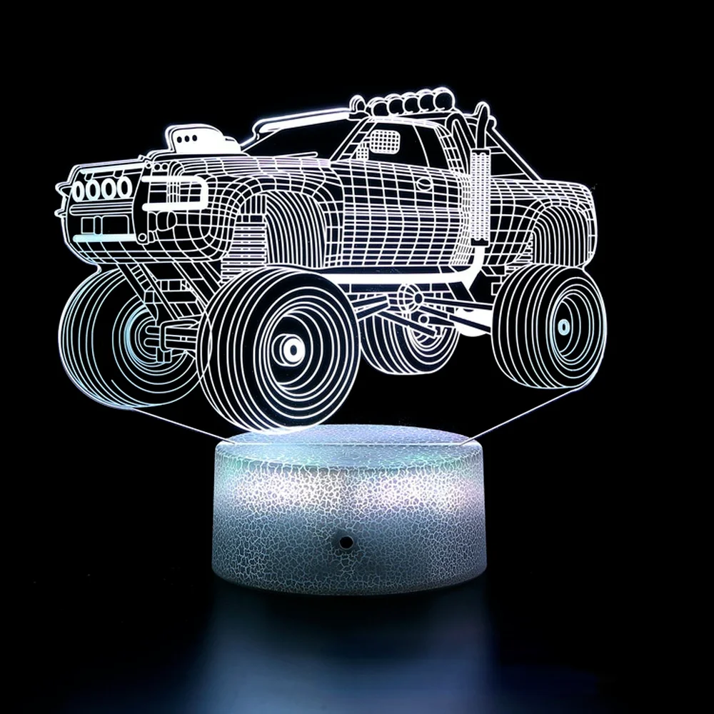 3D Truck Illusion Lamp Kleurrijke Led Night Lights Brandweerwagen Tafellamp Touch Remote 3d Tractor Bedlampje Geschenken Voor jongens Baby