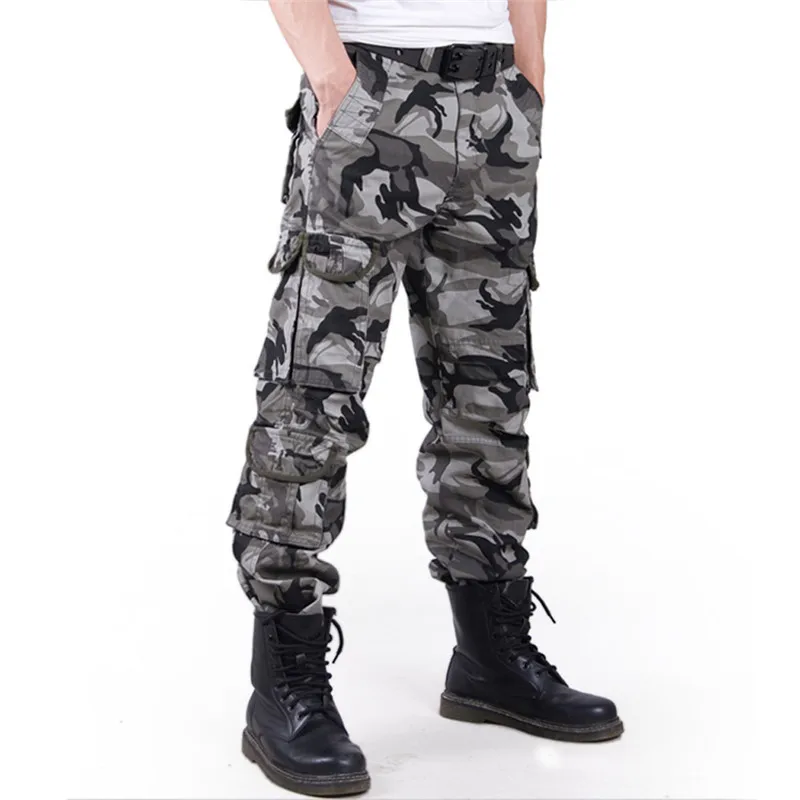 Pantalones Cargo holgados para hombre, pantalón informal con múltiples bolsillos, pantalones largos para exteriores, Camuflaje