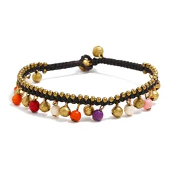 European and American Bohemian Style Simple Turquoise Bell Female Anklet Retro Wax Thread Hand-woven Beach Style High-end Anklet