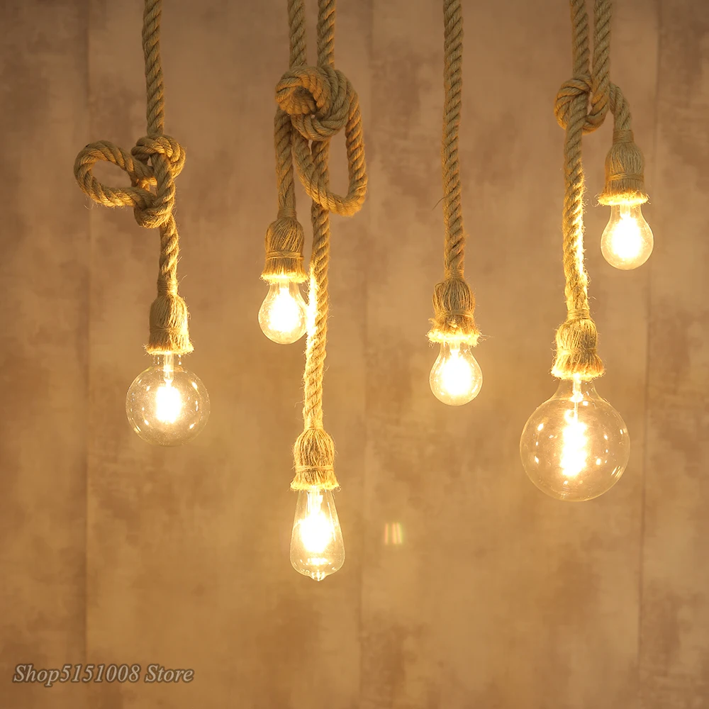 Hemp Rope Pendant Lights Vintage Retro Loft Industrial for Living Room Kitchen Hanging Lamp Luminaire Home Decor Light Fixtures