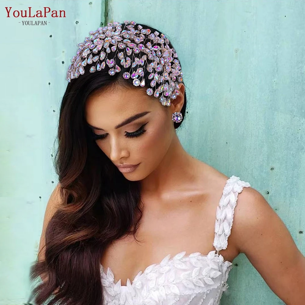 

TOPQUEEN HP388-C Colorful Rhinestone Wedding Headband Bridal Crystal Forehead Crown Shiny Baroque Queen Tiara Brides Headwear