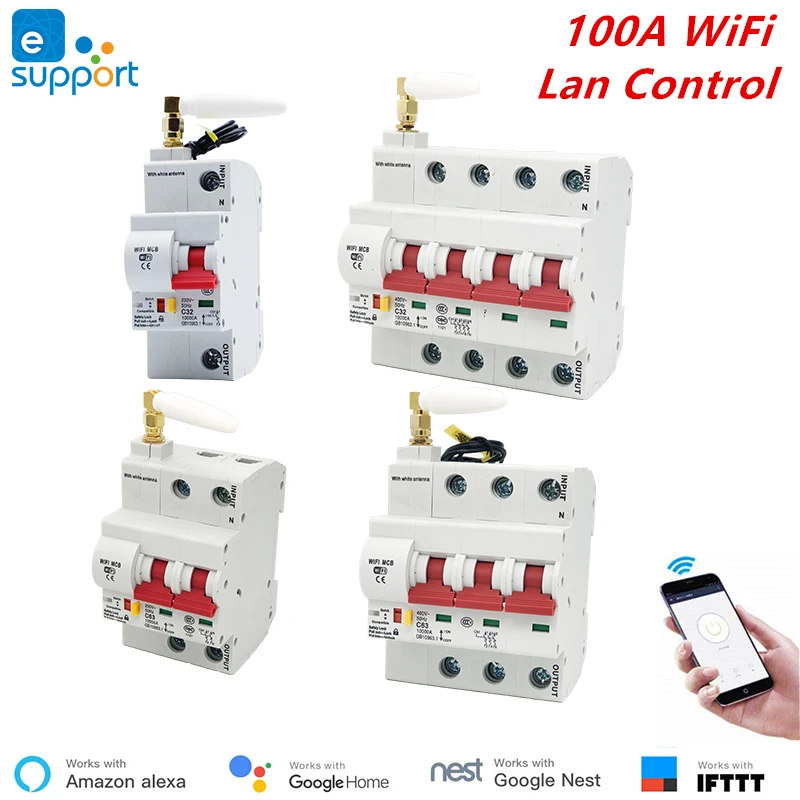 

100A eWelink WiFi Smart Circuit Breaker Automatic Switch Overload Short Circuit Protection , Works With Alexa and Google Home