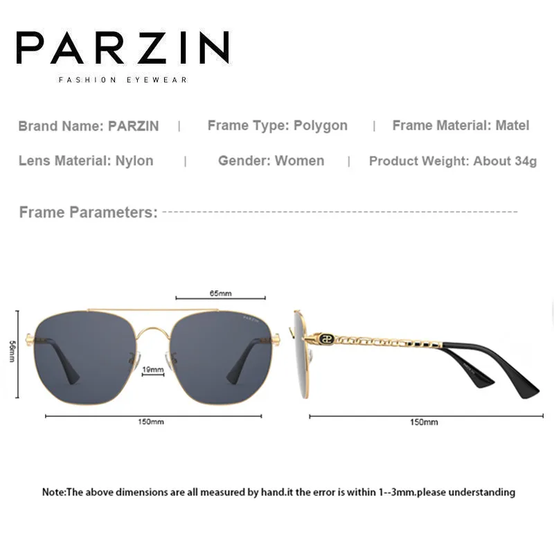 PARZIN Oversized Sunglasses Women Luxury Chain Design Alloy Ladies Sun Glasses Outdoor Shades Gafas De Sol Mujer