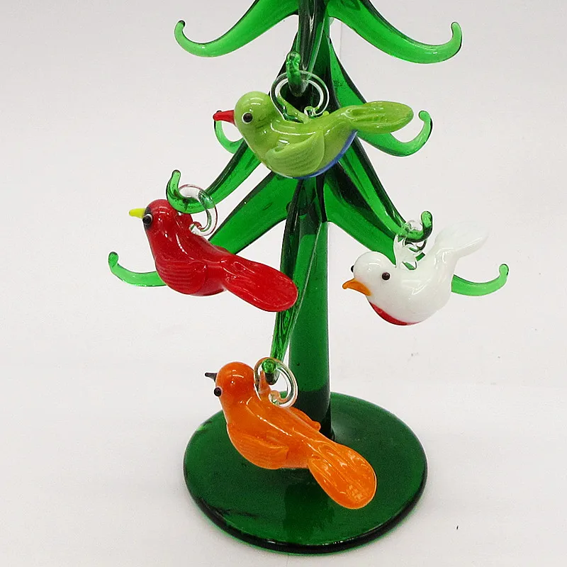 Handmade Murano Glass Crafts Christmas Tree Figurines Ornaments Home Decor Christmas Tree with Mini 12 Bird Pendant Accessories