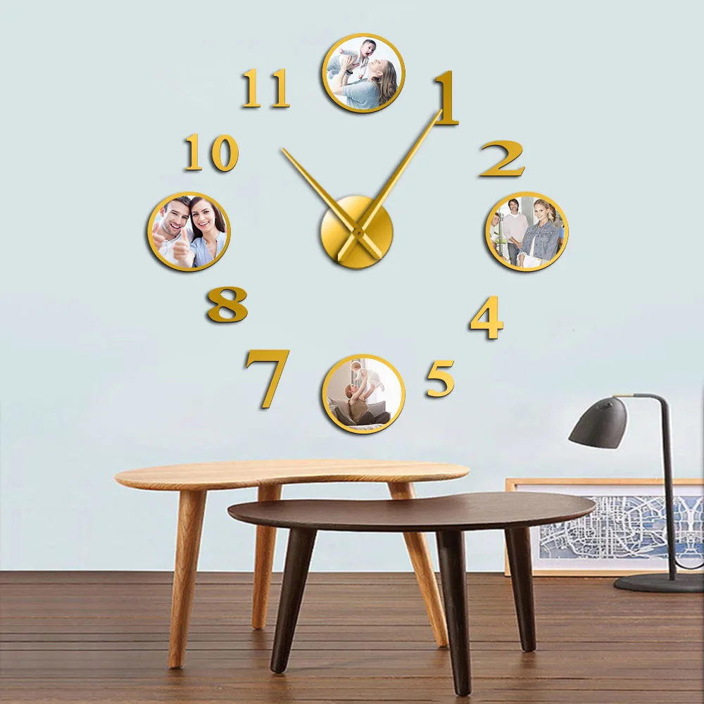 Foto di DIY Senza Telaio Grande Orologio Da Parete Muto Personalizzato Foto Decorative di Famiglia Soggiorno Orologio Cornice Personalizzata Immagini