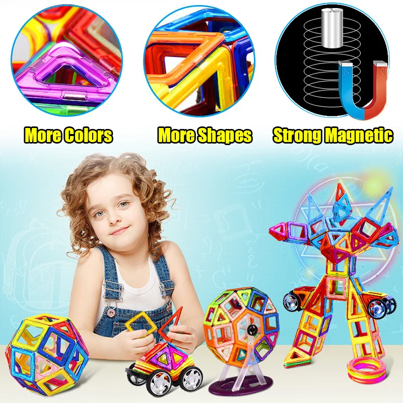 Kids Magnet Toys Magnetic Designer Bricks Model Building Blocks Educational Magnetic Construction Toys for Children Gift