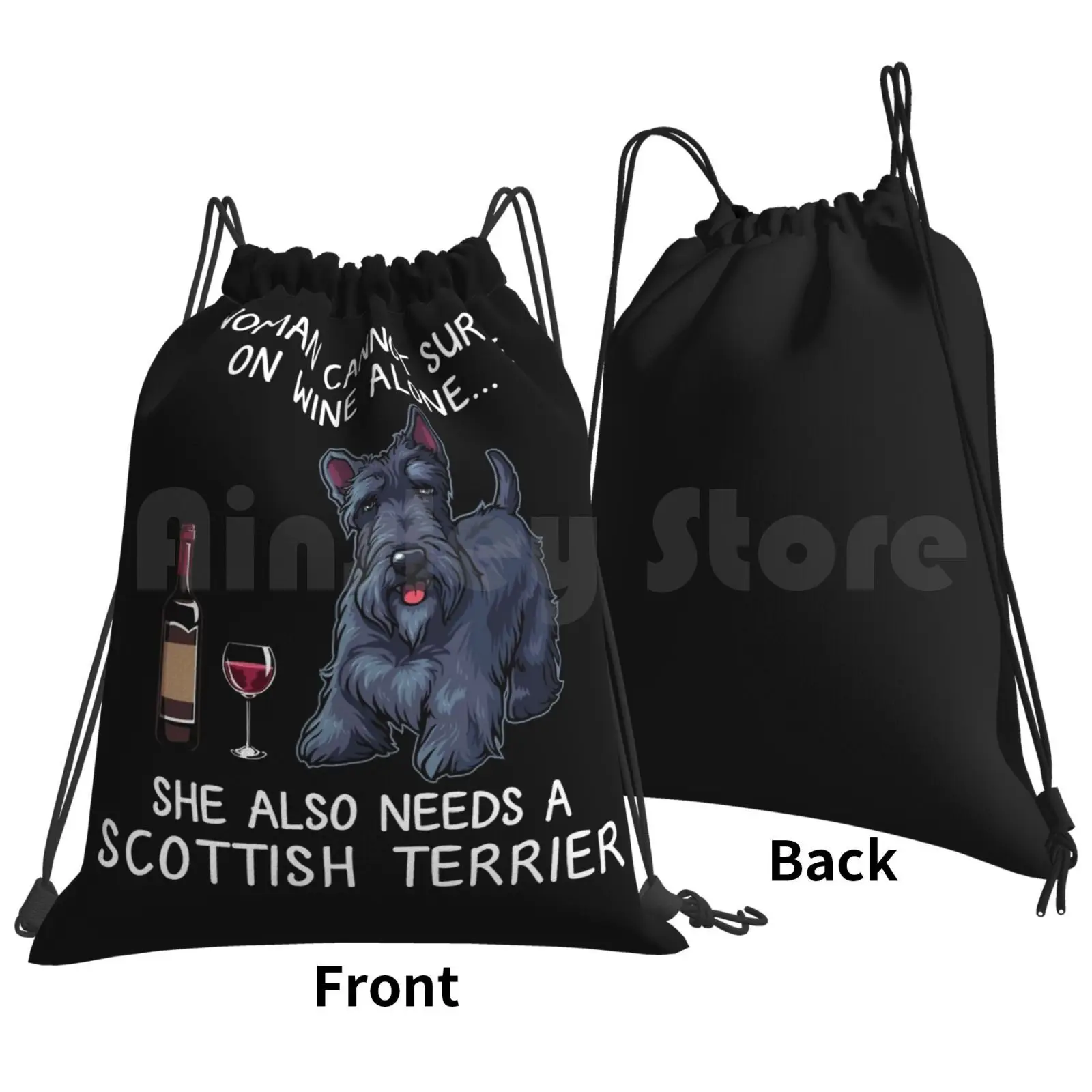 Scottish Terrier And Wine Funny Dog Backpack Drawstring Bag Riding Climbing Gym Bag Dog Dog Mom Funny Dog Dog And Wine Doggy