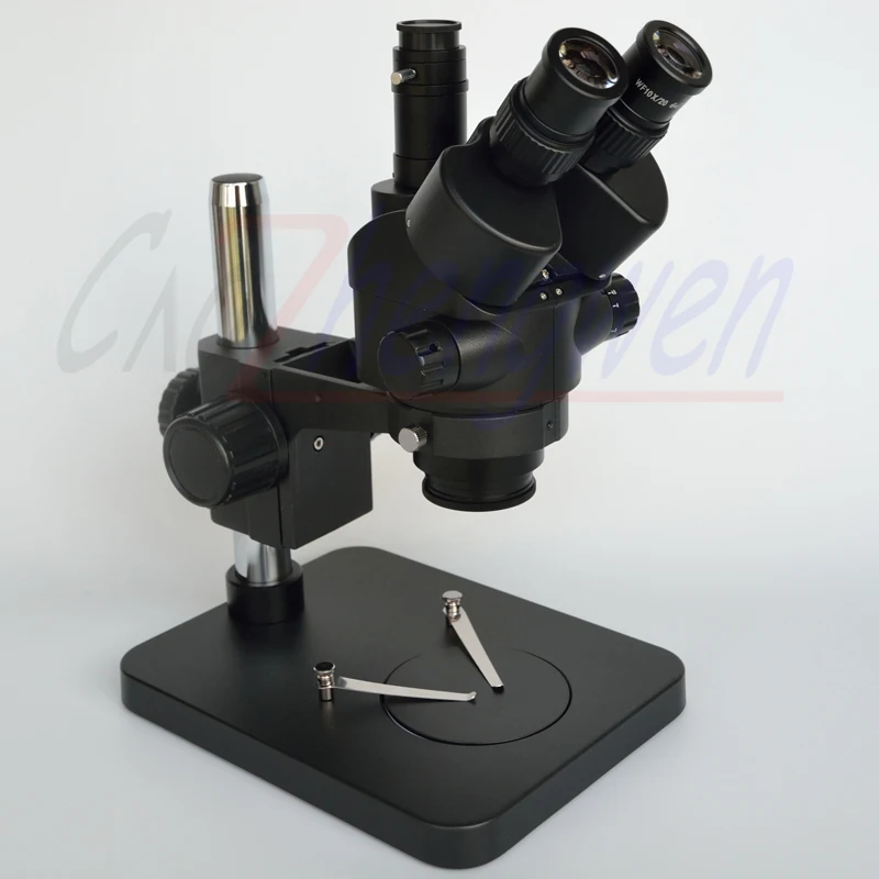 

BlacK Microscope 7X-45X Table Pillar Stand Zoom Simul Focal Trinocular Stereo Microscope