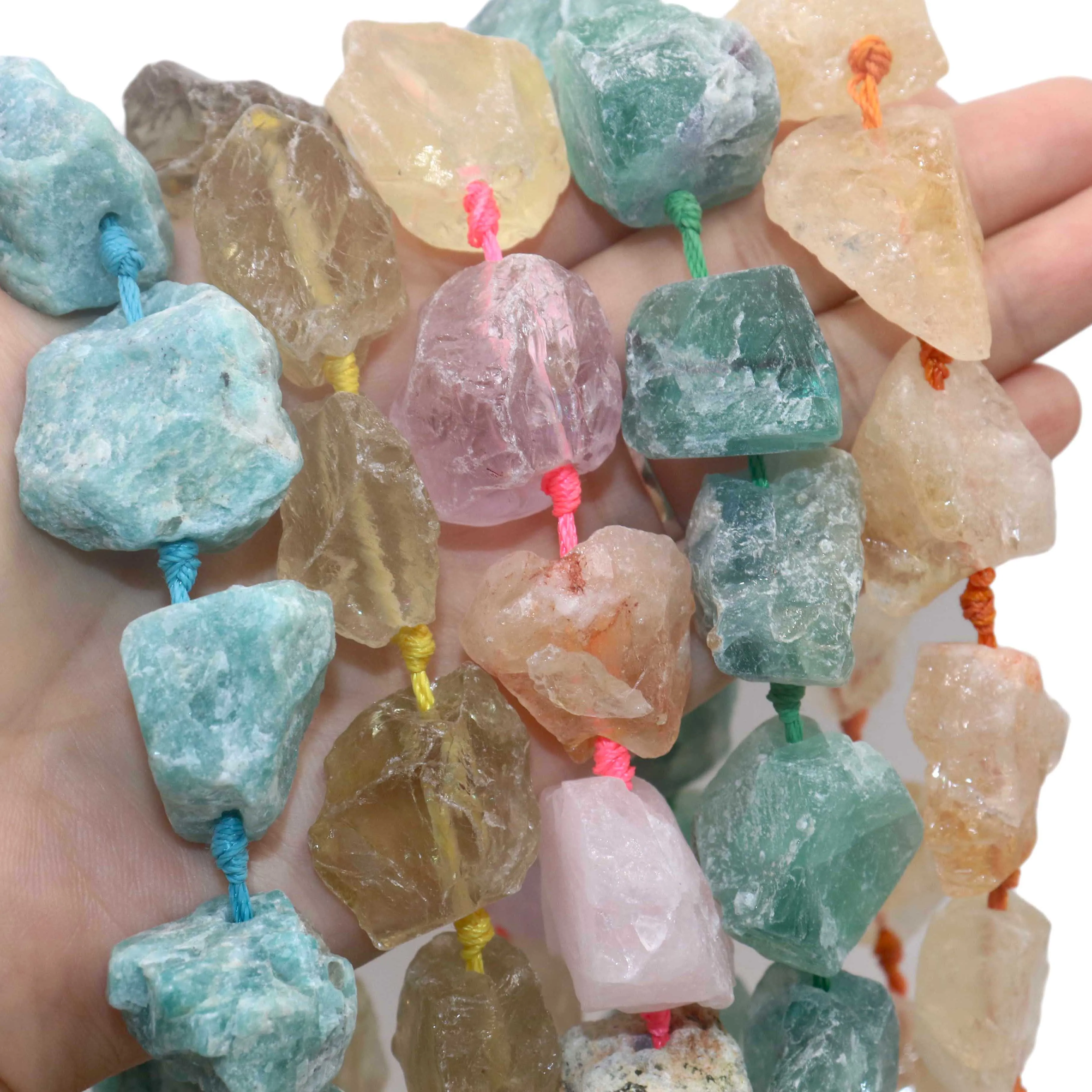 20-30MM Natural Irregular Freeform Raw Stone Amazonite Amethysts Rose Quartzs Crystal Minerals Beads DIY Necklace Jewelry Making