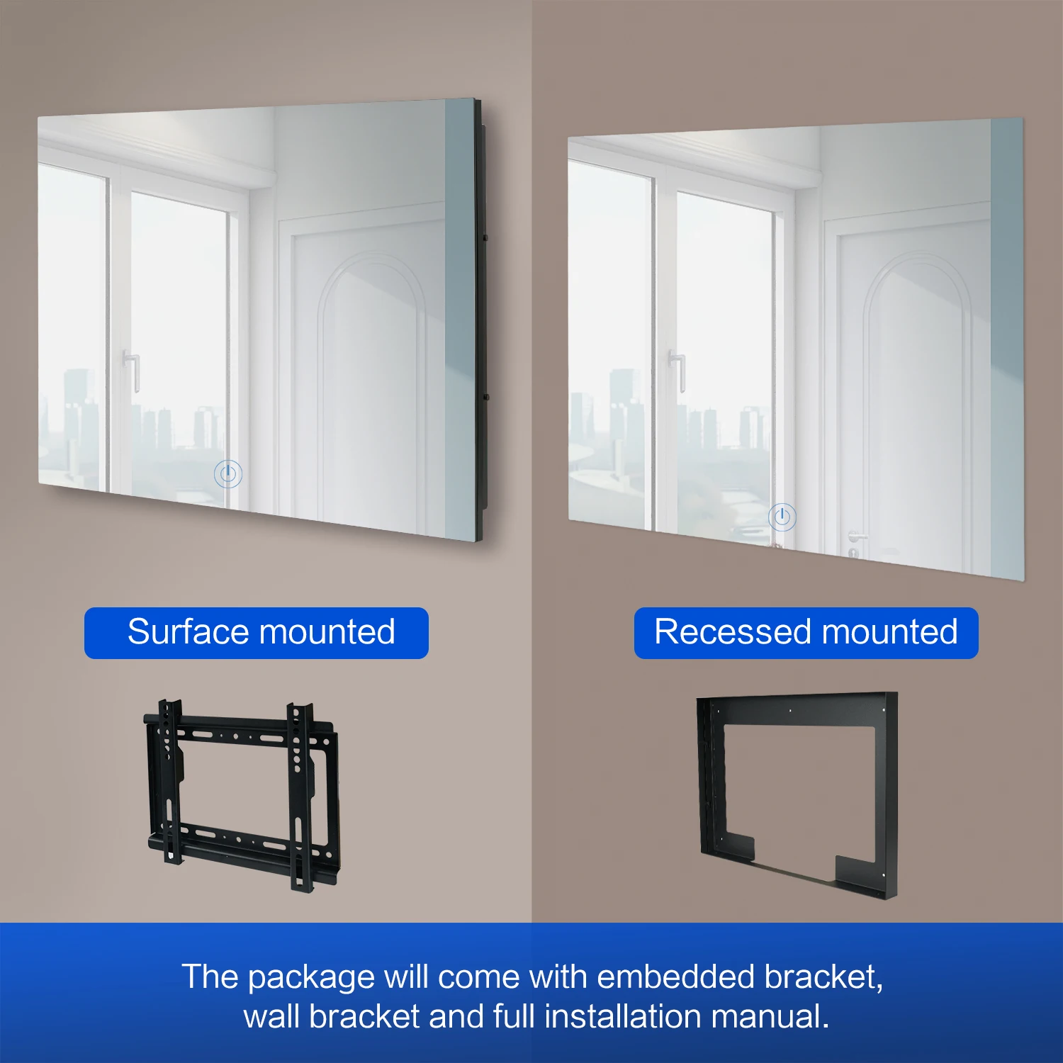 Haocrown 55 Inch Waterproof Mirror TV, Smart Android 11.0 Television  Full HD 1080P Built-in Wi-Fi Bluetooth Waterproof Speakers