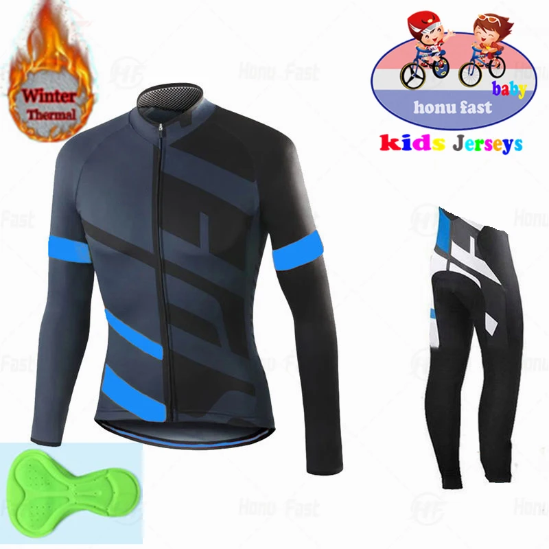 Winter Cycling Clothing Kids Cycling Jersey Set Long Sleeve Clothes Thermal Fleece MTB Uniform Cold Protection Keep Warm