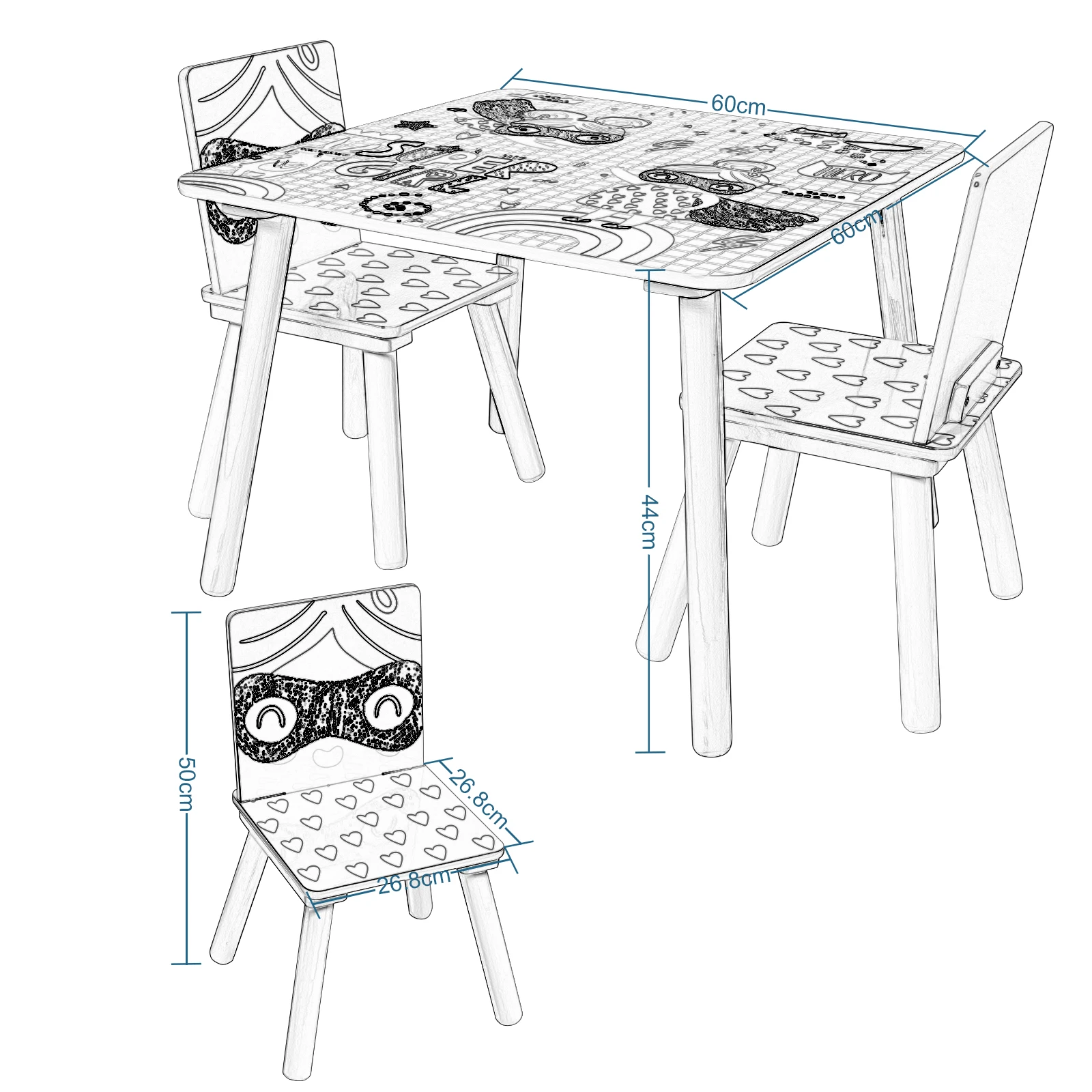 Juego de muebles para niños, 1 mesa para niños, 2 sillas, mesa de juego de juguete bonita, escritorio para niños, mesa de aprendizaje para bebés,