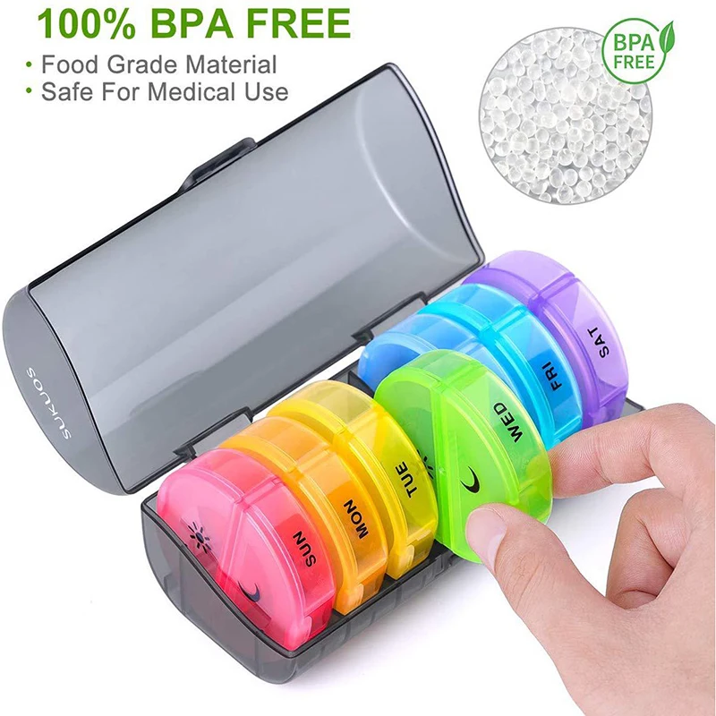 Weekly Daily Pill Box Organizer 7 Day Drug Tablet Medicine Storage Holder Splitter Large Pill Cases Container For Vitamin