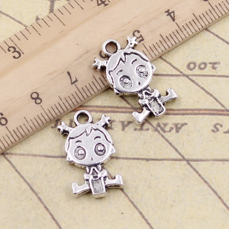 10pcs Charms Baby Boy Girl 24x13mm Tibetan Bronze Silver Color Pendants Antique Jewelry Making DIY Handmade Craft