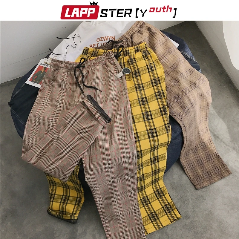 Lappster mulheres streetwear calças xadrez 2020 harajuku cintura alta corredores estilo coreano sweatpants senhoras outono calças mais tamanho