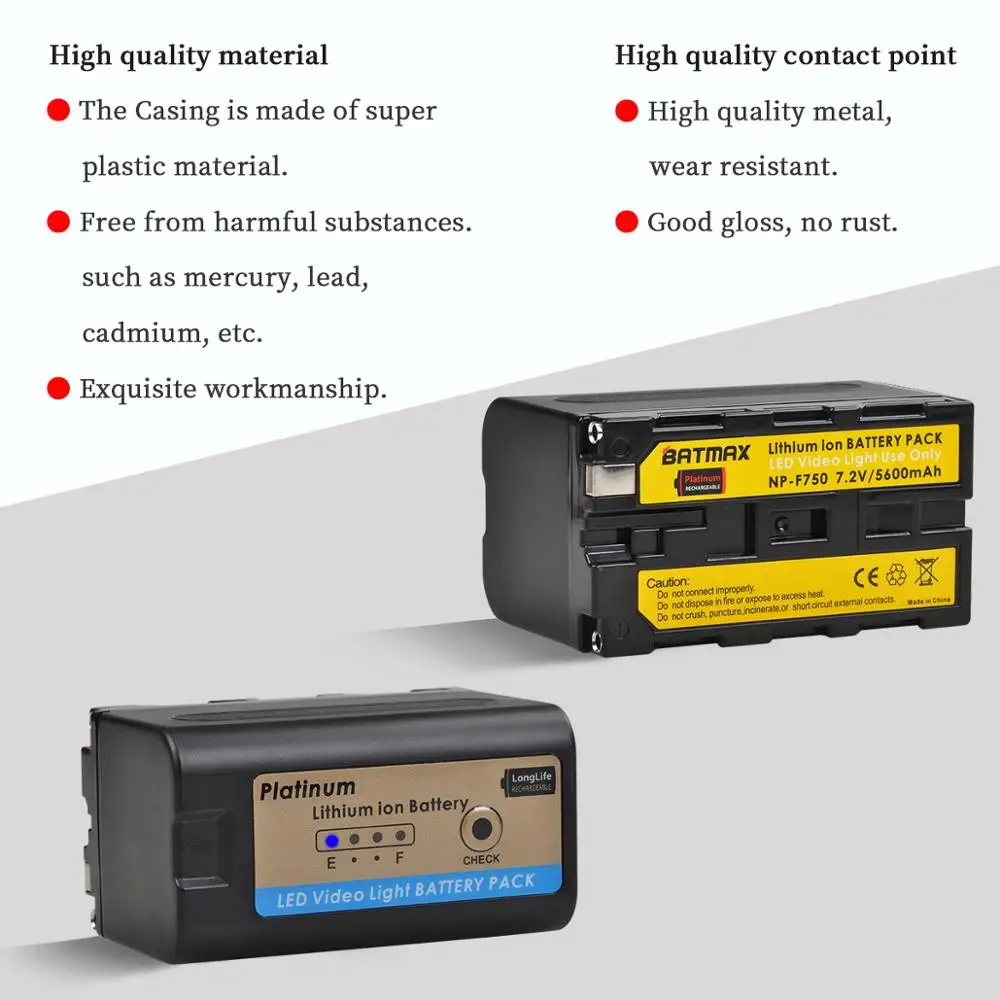 Batmax NP-F750 NP-F770 F750 แบตเตอรี่ไฟLED + LCD USB ChargerสำหรับLED YN300Air II YN300 III YN600 L132T