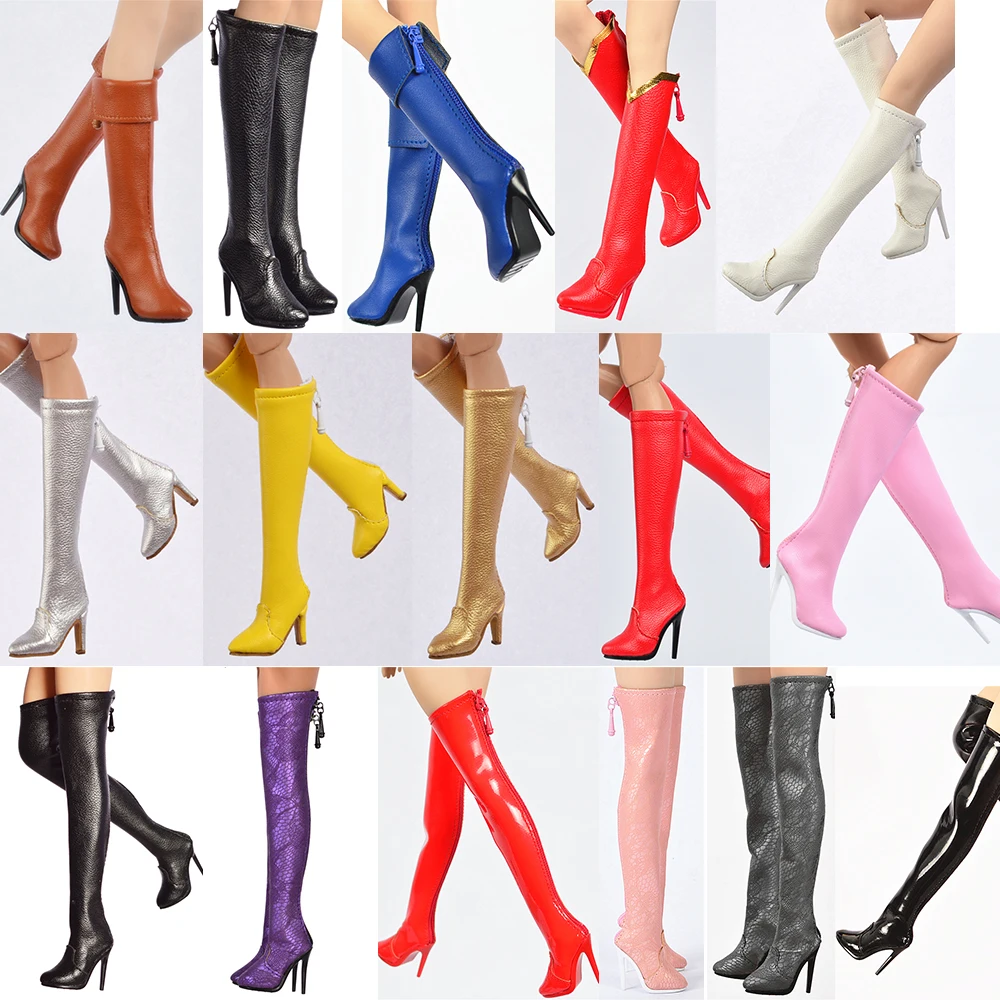 18 Colors 1/6 Scale Female Long Boots 2b Sister Overknee Hollow Shoes with High Heels for 12 Inches DIY Action Figure Dolls