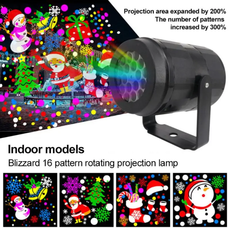 Colorful 16 Patterns Christmas Laser Projector Outdoor Christmas Light Pop Year Stage Par Disco Party Atmosphere Decoration Lamp