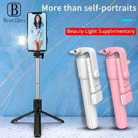 R1S Selfie Stick Extendable Phone Mini Tripod Bluetooth Shutter Remote Monopod with Fill Light Adjustable Foldable Handheld