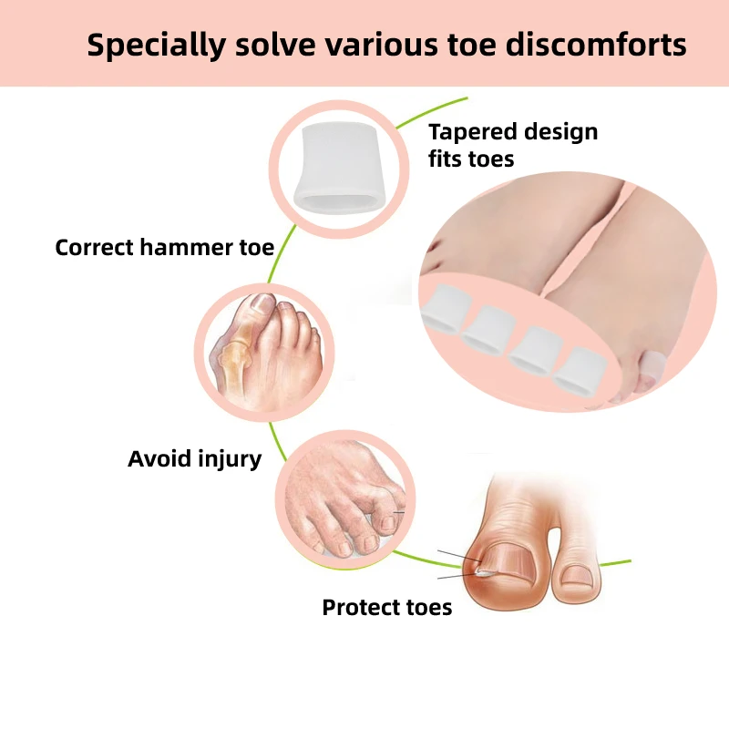 

20Pcs White Skin Silicone Toe Covers Women Gel Little Toes Protector Tube Foot Care Finger Caps Elasticity Prevents Blisters
