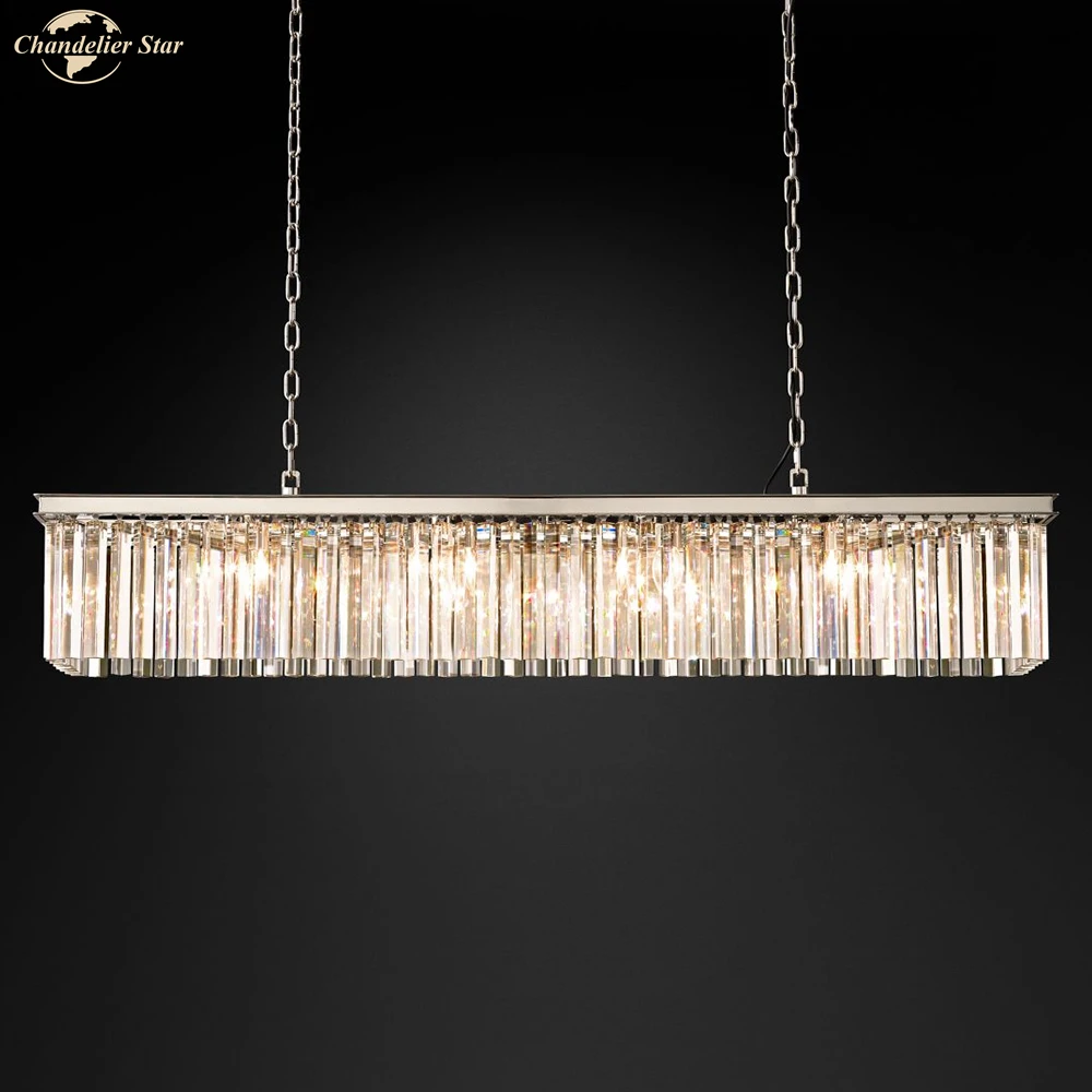 Modern Industrial Rectangle Crystal Pendant Lights for Living Room Bedroom Restaurant Hotel Vintage LED Prism Lighting Fixture