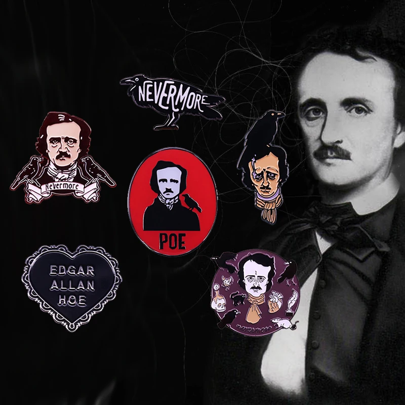 Great writer Poet  Edgar Allan Poe Enamel Pins Nevermore Raven Brooches