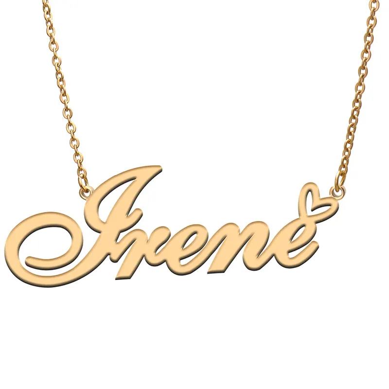 

Irene with Heart Name Necklace for Women Stainless Steel Jewelry Nameplate Pendant Femme Mother Child Girls Gift