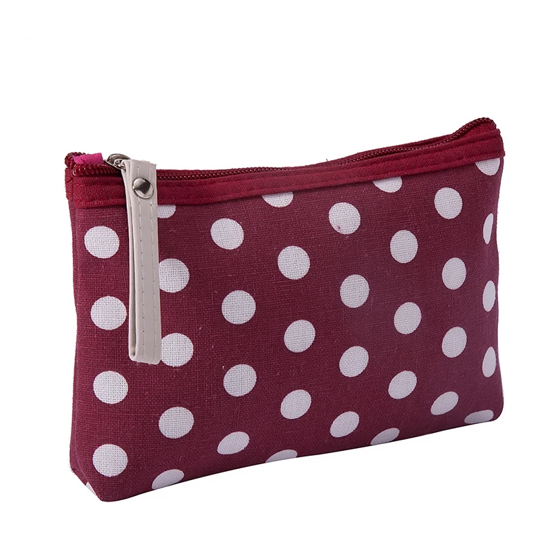 Portable Small Dot Zipper Cosmetic Bag Canvas Girl Travel Make Up Purse Organizer Phone Pouch