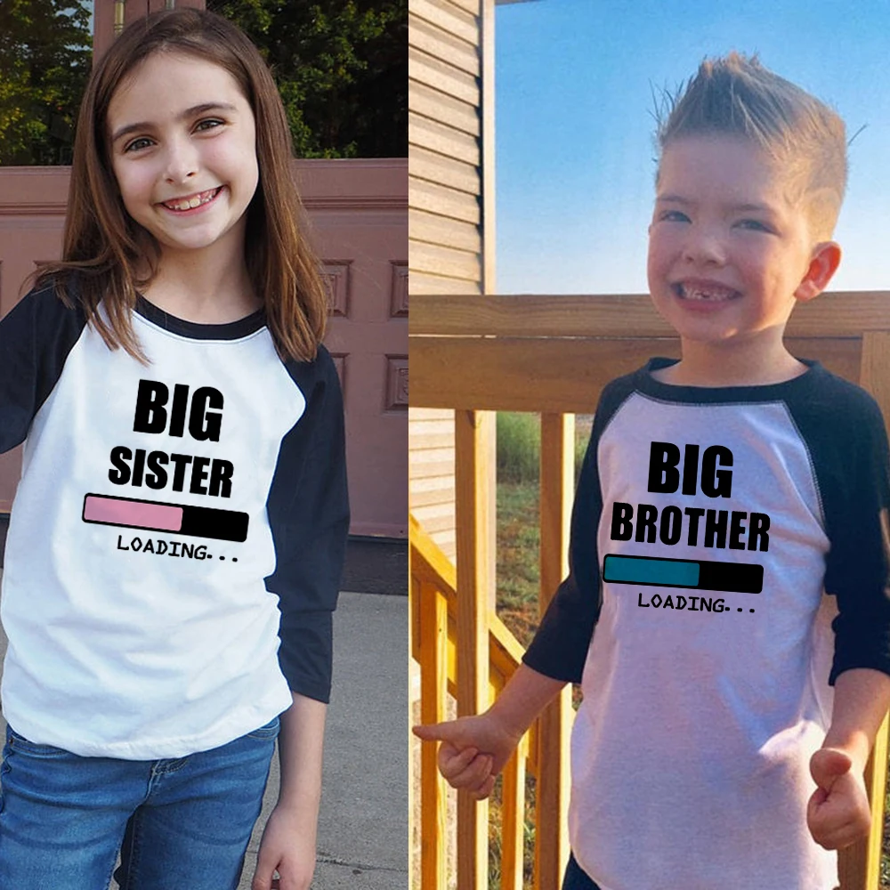 

Big Sister/brother Loading Funny Kids Girls Boys Announcement Mommy Pregnant T Shirt Fashion Toddler Casual Long Sleeve Tees