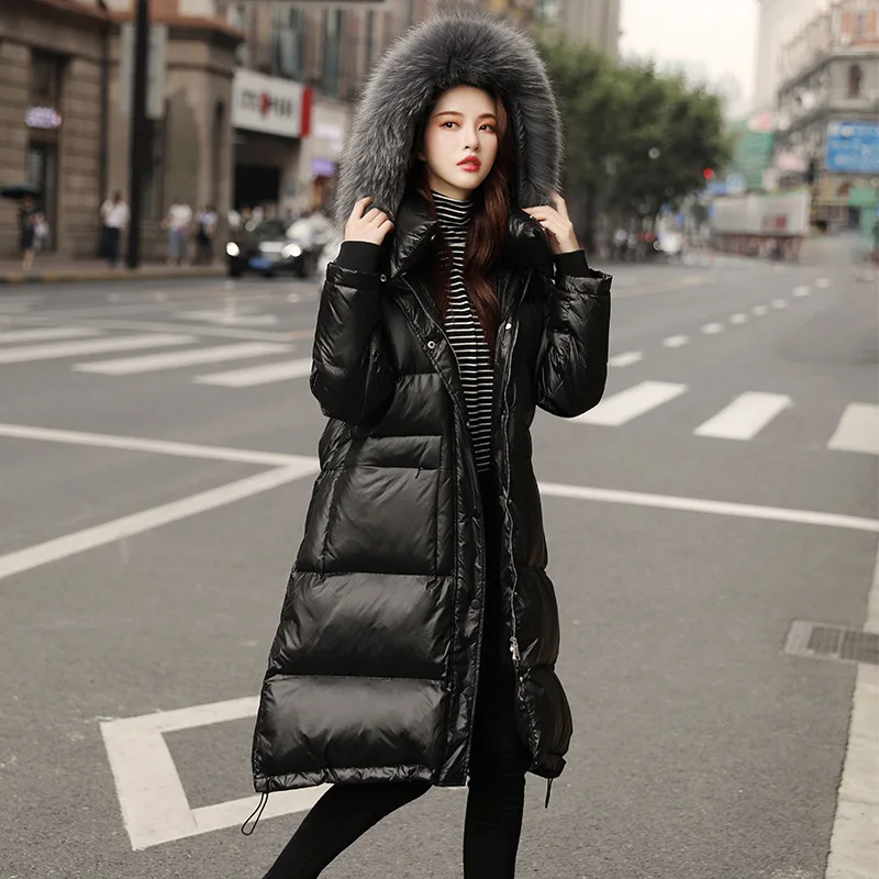 

women down coats 2019 autumn winter top brands black hooded fur Collar fashion long thicken Jackets Female Wear Parkas Plus Size