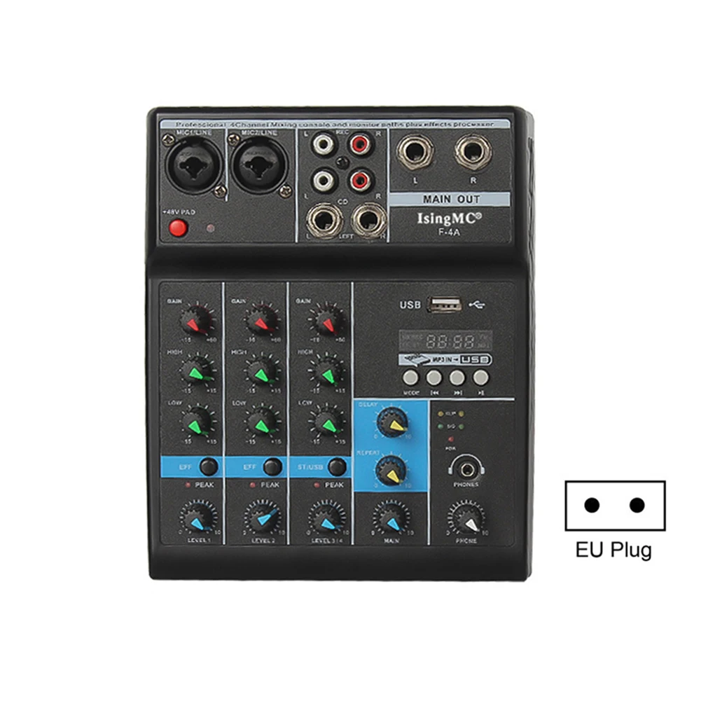 4 Channels Audio Sound Mixer Bluetooth-compatible USB Sound Card Mixing Console Input Phantom Monitor for Home Karaoke KTV