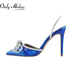 Onlymaker Women Elegant Pointed Heels Crystal Butterfly-knot Shiny Concise Party Thin High Heels Wedding Gift Fashion Sandals