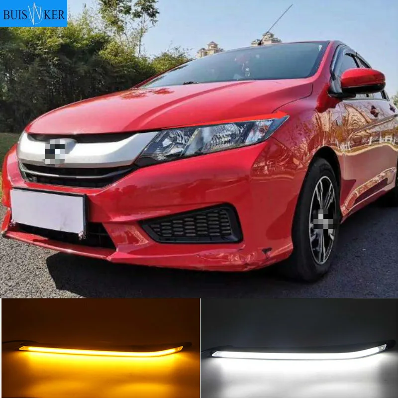 2Pcs LED Daytime Running Light Yellow Turn Signal Car Headlight Eyebrow Decoration For Honda City Grace 2015 2016 2017 2018