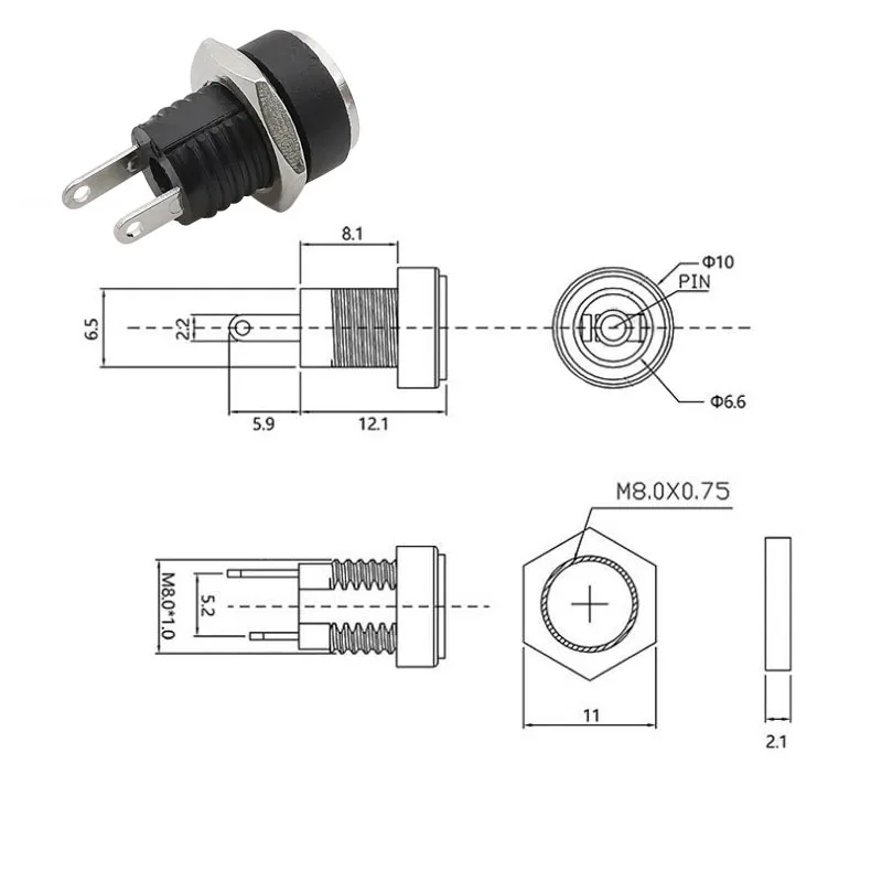 10 Stücke 5,5x2,1mm DC Power Männlich Weiblich Adapter DC-022 DC-025M DC-005 DC-022B 5,5*2,1mm DC Netzteil Stecker Jack Buchse Stecker – Detail 1
