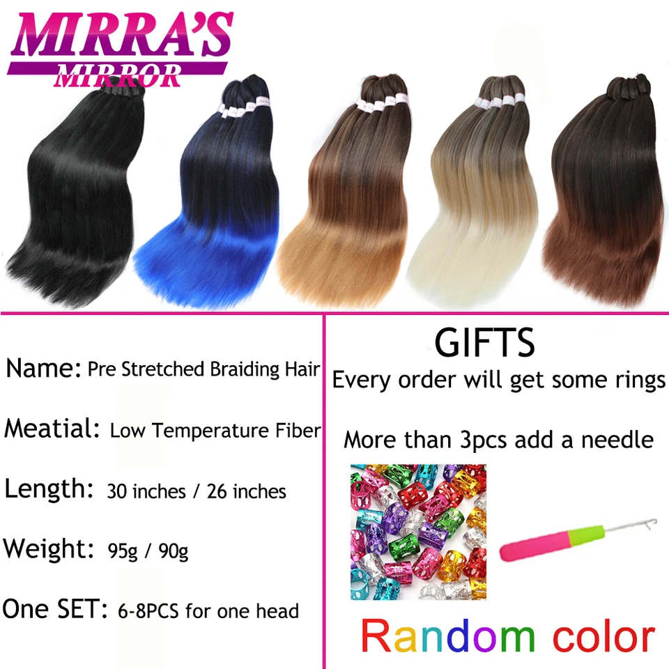Trenzas para cabello preestiradas con ombre, jumbo, extensión sintética recta YAKI, 1/3/6/8/10 piezas, espejo de Mirra 3