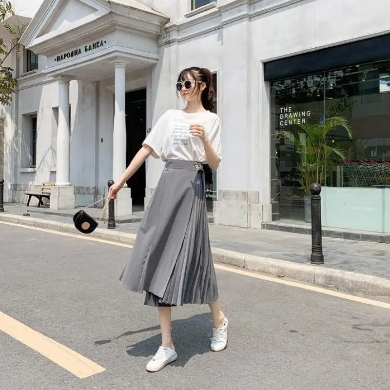 2024 Summer New Simple Solid Color One Piece Irregular Pleated Skirt High Waist Slimming Casual Women Suit Skirt Free Shipping