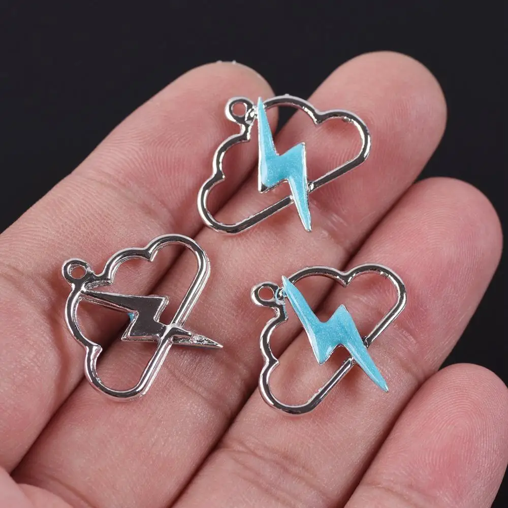 10pcs 25x23mm Cloud & Lightning Enamel Metal Charm Loose Pendants Beads Wholesale lot for Jewelry Making DIY Charms Findings