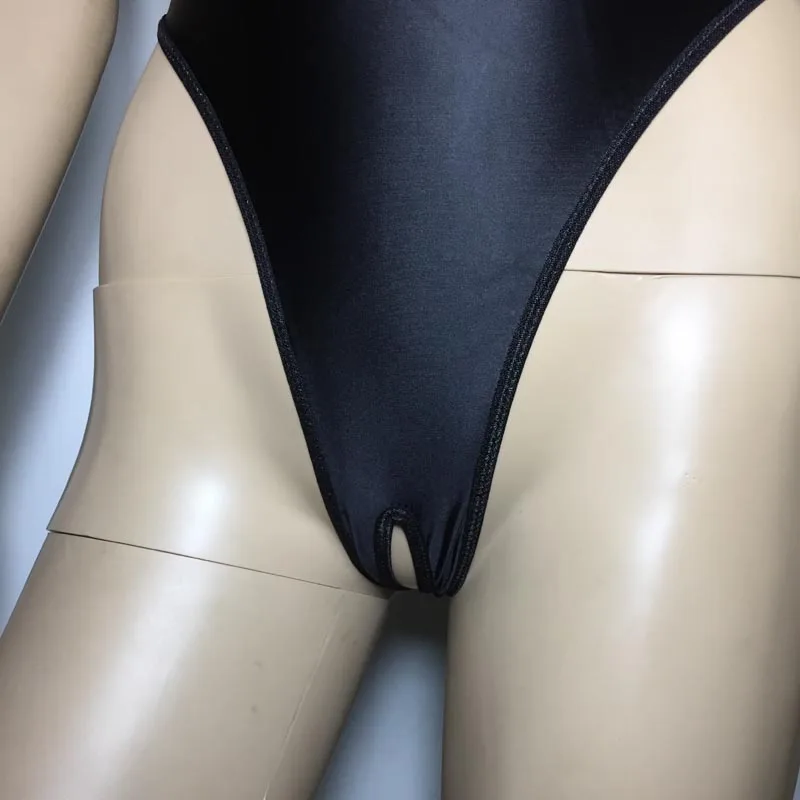 Sexy Shiny Spandex Cupless Crotchless Teddy Thong Leotard Open Breast Bodysuit Lingerie Jananese Style Erotic Swimwear