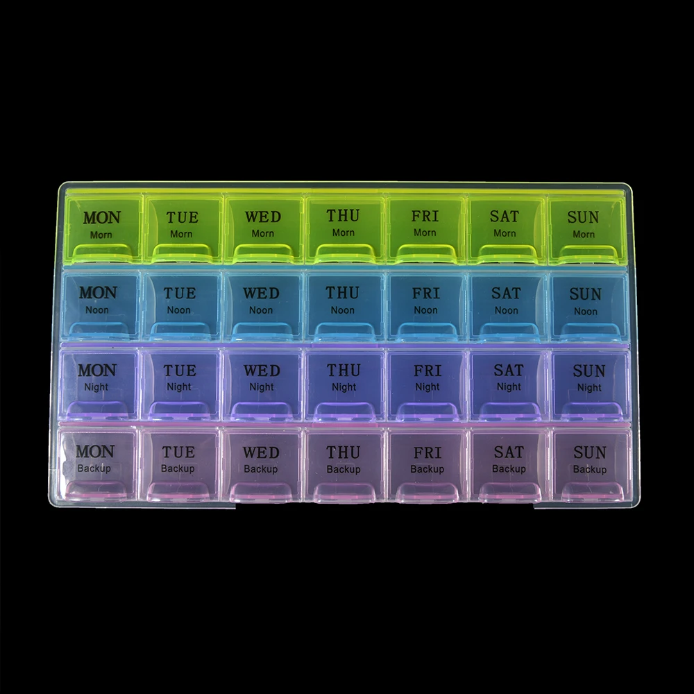 1 PC 4 Row 28 Squares Weekly 7 Days Tablet Pill Box Holder Medicine Storage Container Case Pill Case Organizer Storage Box