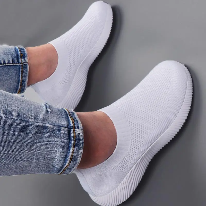 Big Size Summer Slip-on Sneakers Sock Woman Sport Shoes Women White Sports Shoes Women Running Shoes 2023 Knit Tennis GME-1793