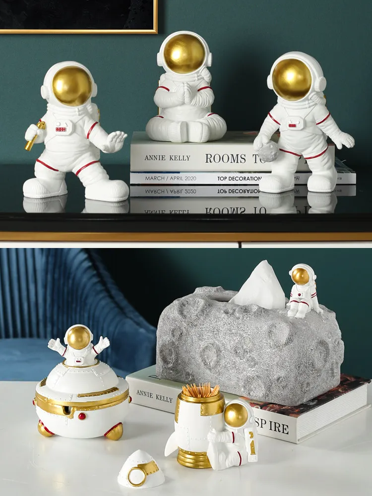 Nordic Astronaut Tissue Box Ashtray Toothpick Holder Resin Ornaments Art Home Livingroom Dining Table Figurine Decoration Crafts