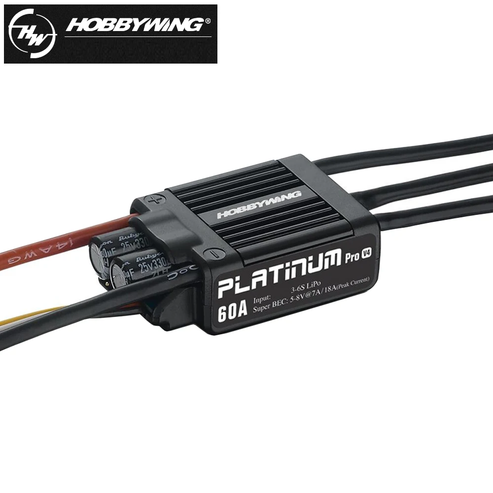 Hobbywing Platinum V4 25A/ 60A/ 80A/ 120A/ 130A/ 200A HV Brushless ESC BEC Output For RC Fixed-Wing Airplane Helicopter 3D EDF