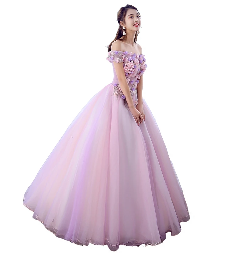 Gaun Quinceanera Gaun Pesta Formal Leher Perahu Elegan Gryffon Baru 2021 Gaun Pesta Formal Motif Bunga Manis Vestido De Quincenera