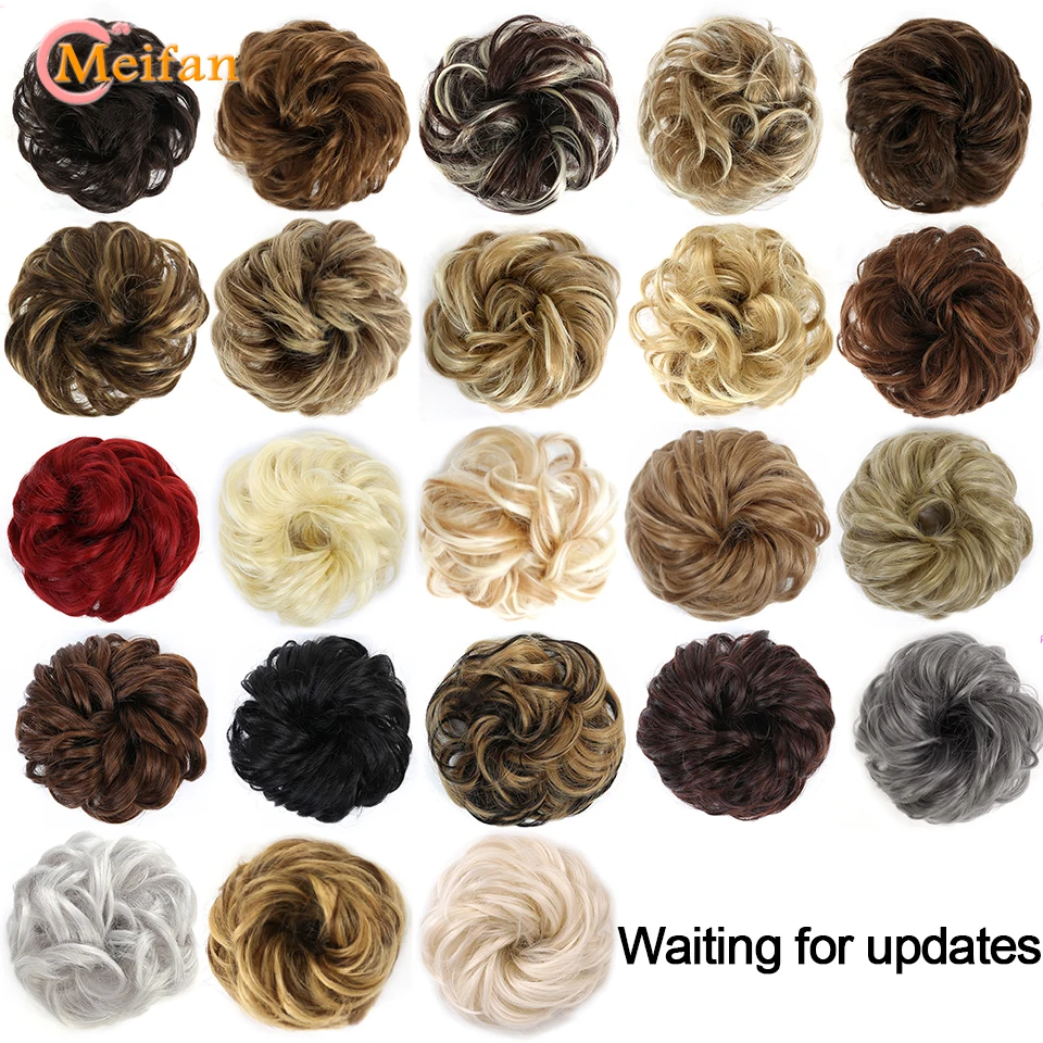 MEIFAN Curly Synthetic Hair Chignon Heat Resistant Elastic Hair Bands Lady Hair Bun for Brides/Party Scrunchies Donut Chignon