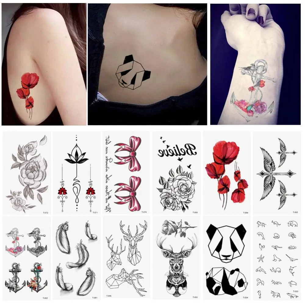 Cute Temporary Tattoo For Women Art Tatoo Cheap Goods Henna Cool Things Anime Rose Panda Hummingbird Fake Art Stickers Makeup