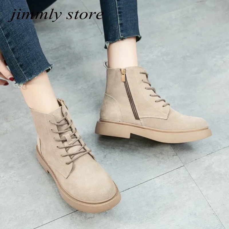 Women Winter Fur Boots Cow Suede  Motorcycle Short Boots Solid Desert Boots Female Shoes Women Ankle Boots for Women