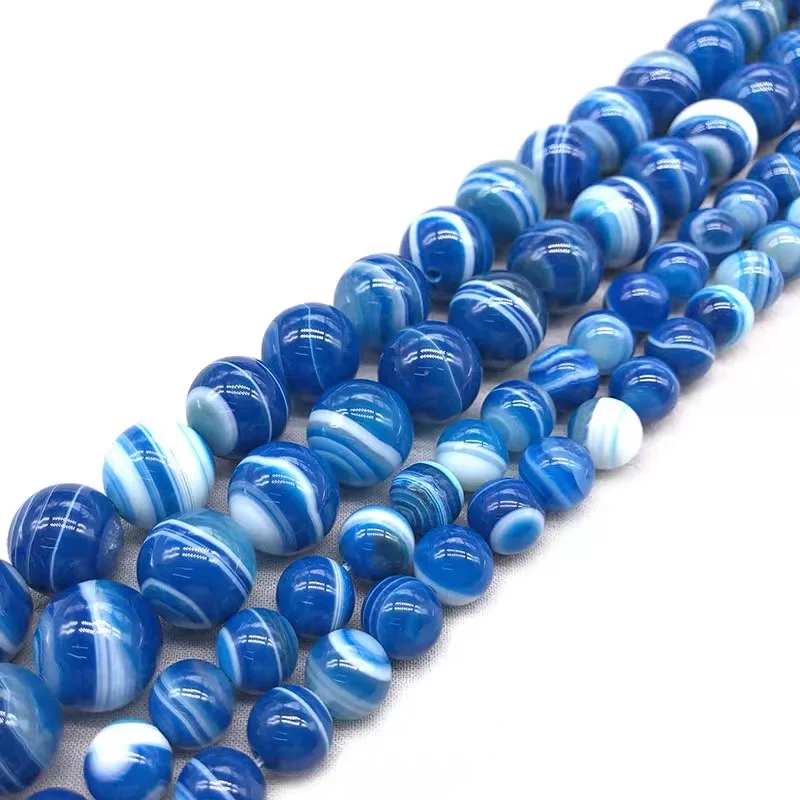 

AAA Natural Blue Stripes Agates Dzi Stone Beads Loose Round Beads 6 8 10 12mm For Jewelry Making DIY Necklace Bracelet