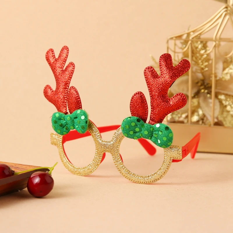 ALIUTOM Cute Cartoon Christmas Glasses Frame Glittered Eyeglasses No Lens Santa Xmas Decorations For Home New Year Kids Gifts