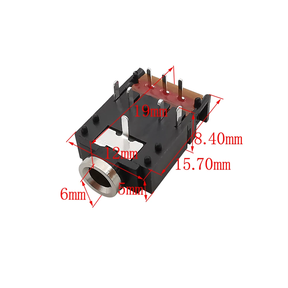 PJ-307 3.5mm Female Stereo Audio Jack Socket Connector 8 Pin 3.5mm Dual Channel Headphone Jack Connector Wth Switch PJ307