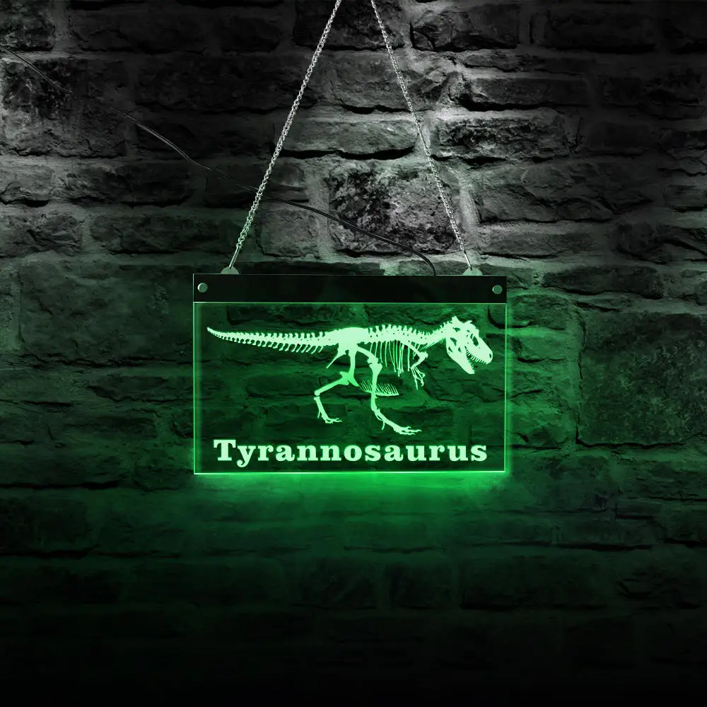 Modern Tyrannosaurus Rex Skeleton Rectangle Acrylic LED Neon Sign Board Theropod USB Wall Art LED Light Gift For Dinosaur Lover